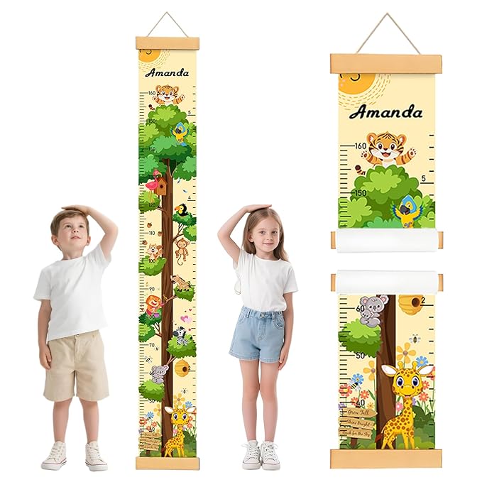 Personalized Wooden Forest Animal Tree Growth Chart, Canvas Height Growth Chart for Baby, Kids Measuring Chart for Wall, Kids Room Wall Decor, Removable & Waterproof Growth Chart Ruler