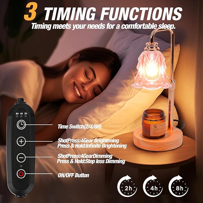 Candle Warmer Lamp with Timer and Dimmer, Electric Wax Warmers for Scented Candles with 5 Brightness Settings, Anti-Glare Lamp with Adjustable Height, Home Decor, Gift for Christmas, Birthday