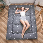 MAXYOYO Grey Triangle Printed Japanese Futon Floor Mattress, Thicken Sleeping Pad Floor Bed Roll Up Camping Guest Mattress Folding Couch Bed, Full Size