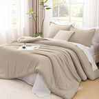 Litanika Oversized King Comforters Khaki Super King Plus Size, 3 Pieces Lightweight Solid Bedding Comforter Set, All Season Fluffy Bed Set (128x120In Comforter & 2 Pillowcases)