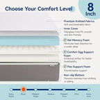 Amazon Basics Memory Foam Plush Mattress, Queen, White/Grey, 80 x 60 x 8 inches