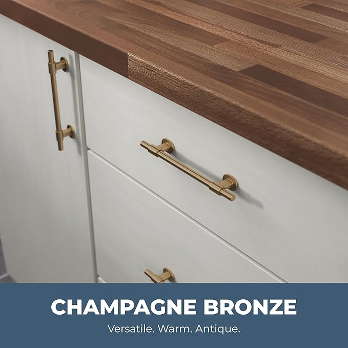 Franklin Brass - Francisco Champagne Bronze Gold Cabinet Handles 5 Inch (5") Hole Center Pulls | Easy Install, Durable Hardware for Kitchen Cabinet Door, Drawers, Dresser Pull, Furniture (10 Pack)