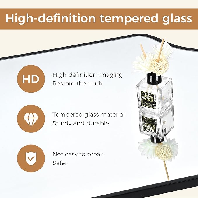 CULER Black Bathroom Wall Mirror,24 x 36 Inch Rectangle Vanity Modern Tempered Glass Mirror for Bedroom,Living Room,Entryway