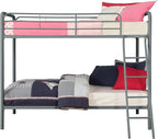 DHP Twin-Over-Twin Bunk Bed with Metal Frame and Ladder, Space-Saving Design, Silver Twin/Twin