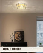 FEMILA Flush Mount Ceiling Light Fixture, 12" Brushed Nickel Ceiling Light, Water Ripple Glass, for Hallway, Living Room, Kitchen, Bedroom, E26 Base, 4FTJ22WG-F BN