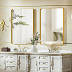 VooBang Bathroom Mirror 20x30 inch, Gold Gorgeous Deep Frame Wall Mirror, Modern Round Corner Bathroom Vanity Mirror for Bedroom, Living Room, Hanging or Leaning Horizontal or Vertical, Gold
