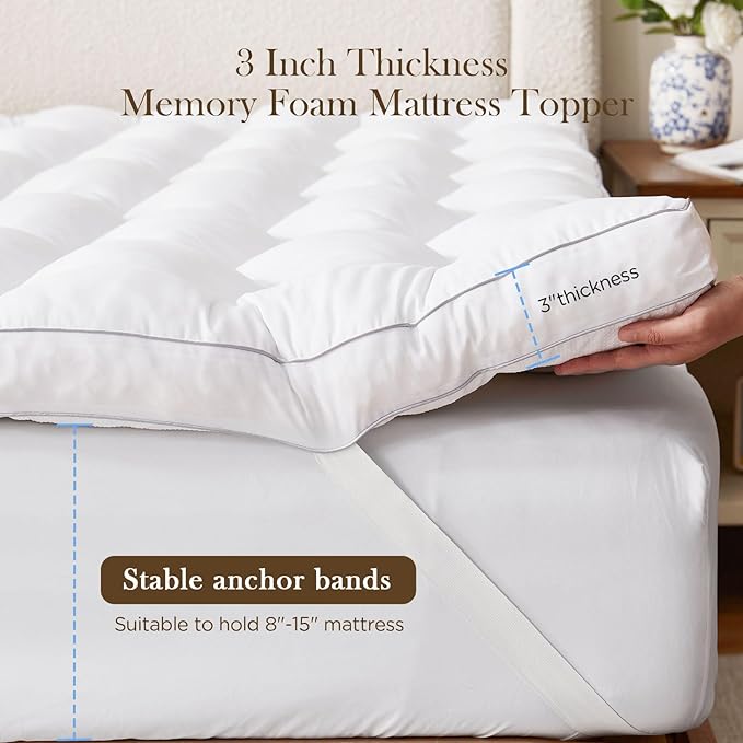 Decroom 3 Inch Memory Foam Mattress Topper King Size for Back Pain Relief, Soft Fluffy Supportive Bed Mattress Pad, Filled with Breathable & Soft Memory Foam Pillow Topper, 80x78x3 Inch