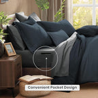 Monbix California King Comforter Set - 7 Pieces Cationic Dyeing Navy Blue Bed in a Bag Cal King Bedding Sets with Comforter, Sheets, Pillowcases & Shams, Reversible Bedding Comforters Sets(108 * 92)