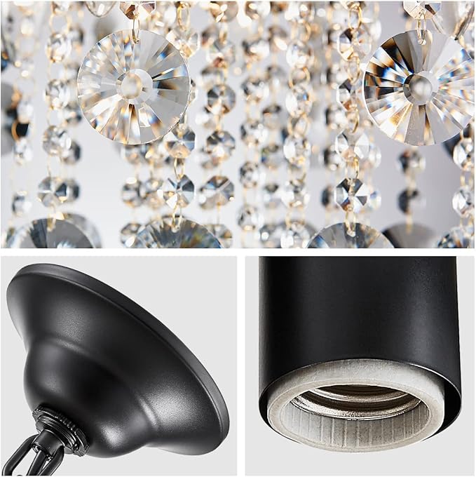 WUZUPS Crystal Chandelier 5-Light Pendant Ceiling Light Modern Lighting Fixture for Bedroom Hallway Bar Kitchen Bathroom, H 22.6'' x W 19.2'', E12 Base, Black