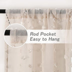 MYSKY HOME Pom Pom Beige Sheer Curtains for Bedroom Girls Room Curtains 63 inch Length for Nursery Kids Light Filtering Boho Window Drapes, Rod Pocket, 52" Wide, 2 Panels