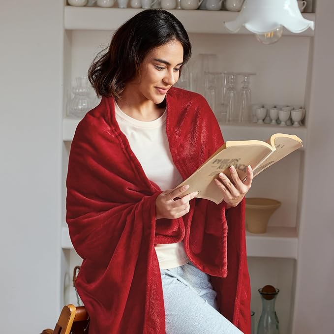 Exclusivo Mezcla Fleece Blanket King Size for Bed, Super Soft and Warm, All Season Use, Cozy, Plush, Lightweight, 90x104 Inches, Deep Red
