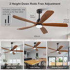 BOJUE 60 Inch Ceiling Fans with Lights and Remote Control, Modern Ceiling Fan with Light for Bedroom, Noiseless DC Motor, Dimmable Led 5 Solid Wood Blades