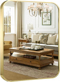 French Gold Mirror for Wall Decor, 30x36 Inch Brushed Brass Metal Framed Rectangle Wall Mirror for Bathroom Vanity, Living Room, Bedroom, Farmhouse, Hangs Vertically or Horizontally