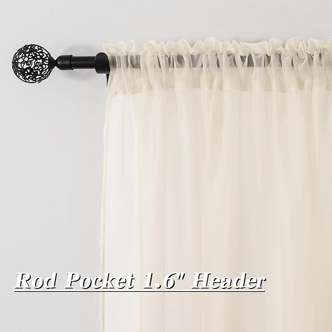 HUTO Beige Peach Ivory Cream Sheer Window Curtains 72 Inch Length Voile Curtains for Bedroom Living Room Nursery with Rod Pocket 2 Panels Each is 52 inches Wide