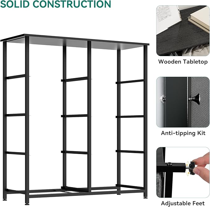 YITAHOME Dresser for Bedroom, Double Dresser with 8 Drawers, Storage Tower with Fabric Bins, Chest of Drawers for Closet & Living Room (Black Wood Grain)