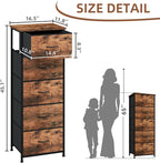 Somdot Tall Dresser for Bedroom with 5 Drawers, Storage Organizer Chest of Drawers with Removable Fabric Bins for Closet Bedside Living Room Laundry Entryway Hallway, Wood Grain Print