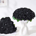 BLEUM CADE 100 Pcs Black Roses Artificial Flowers, Real Touch Velvet Roses Fake Flowers Bulk, Artificial Roses Bouquet with Long Stems Bridal DIY Wedding Party Centerpiece Decorations