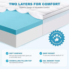 MASVIS Twin Size Dual Layer 4 Inch Memory Foam Mattress Topper, 2 Inch Gel Memory Foam and 2 Inch Cooling Pillow Top Mattress Pad Cover for Back Pain, Medium Support