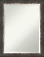 Amanti Art Brown Bathroom Mirror for Over Sink, 27x21 Bark Rustic Char Narrow Rectangle Vanity Mirror, Medium Country Rustic Frame, Hangs Horizonally and Vertically, Bathroom Wall Decor, Beveled Edge
