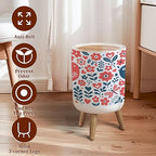 Small Trash Can with Lid Scandinavian Folk Art Seamless Birds Flowers spirng Happy Garbage Bin Pet Proof Waste Basket for Kitchen Bathroom Office Bedroom Decorative 1.8 Gallon