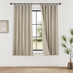 KangBang Blackout Linen Curtains 72 Inches Long for Bedroom,Thermal Insulated Back Tab Rod Pocket Pleated Sun Blocking Farmhouse Drapes with Clip Rings Made 52 Inch Wide by 72 Inch Length 2 PCs