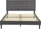 Decoro Mornington Upholstered 2.0 Platform Bed, Button-Tufted Fabric Headboard and Metal Frame with Wood Slat Support, Light Grey, King