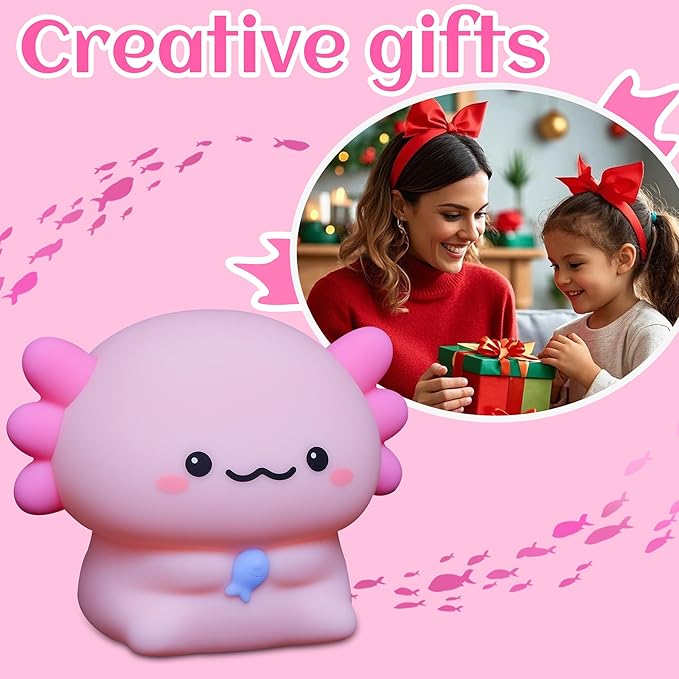 Axolotl Gifts, Cute Axolotl Night Light, Animal Silicone Nursery Lamp with Dimming and Timing Function, Cute Axolotl Decor Lights