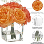 WELL KNOWN Rose Artificial Flowers in Vase with Faux Water, Silk Rose Table Centerpieces for Home Coffee Table Decor, Fake Roses Flower Arrangements for Office Hotel Lavatory Decor (Burnt Orange)