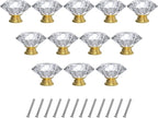 12-Pack Crystal Glass Cabinet Knobs for Home Decor, Vanity Drawers, Desks, Wardrobe Doors, Standard Screws Easy Installation for Home Refurbishment and Redecoration (Clear Crystal, 30mm, Gold Base)