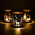 Votive Candle Holders, Black and Gold Glass Tealight Candle Holder Set of 3, Christmas Candle Holder with Elk, Xmax Tree, Snowflake Pattern, Table Canterpieces for New Year Party Decor