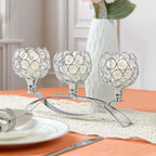 Crystal Tealight Candle Holder Centerpiece Home Decorative Candlestick Holder Elegant Table Centerpiece Home Decor Wedding Party Anniversary (Silver, 3 Arm of 4 Pcs)