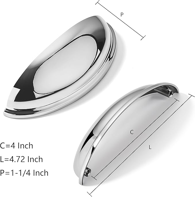 khtumeware 10 Pack 4" Drawer Pulls Polished Chrome Cabinet Cup Pulls Kitchen Hardware Cabinet Handles Drawer Handles Knobs 4 inch Hole Center
