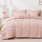 Love's cabin Full Comforter Set Blush Pink, 7 Pieces Full Bed in a Bag, All Season Bedding Sets with 1 Comforter, 1 Flat Sheet, 1 Fitted Sheet, 2 Pillowcase and 2 Pillow Sham