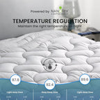 SLEEP ZONE King Size Cooling Mattress Pad, Premium Zoned Quilted Fitted Mattress Topper, Elastic Mattress Protector Cover, Machine Wash Durable, Deep Pocket 8-21 inch, Silver Grey, King