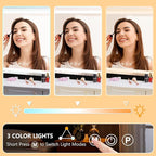 23"x18" Black Vanity Mirror with Lights, Led Makeup Mirror, Lighted Makeup Mirror with 3 Color Dimmable Lights, Smart Touch Screen Control, Aluminum Metal Frame,USB Charging Port