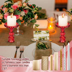 Suclain 24 Pcs Glass Taper Candle Holder Sets 12 Candlestick Holder with 12 White Long Candles for Wedding Party Decor Dinner Decoration(Red)
