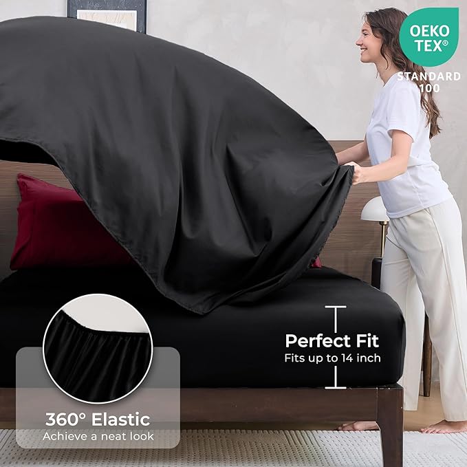 HEVUMYI Red & Black King Comforter Set - 7-Piece All Season Bed in a Bag King, Ultra Soft Burgundy Bedding Set with Comforter, Flat Sheet, Fitted Sheet, Pillowcases, Pillow Shams, Burgundy Red & Black