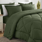 CozyLux King Size Comforter Set Olive Green - 7 Pieces Bed in a Bag King, Luxury Soft Bed Set for All Seasons, Bedding Set with Down Alternative Comforter, Sheets, Pillowcases & Shams