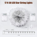 Minetom Star String Lights Battery Operated - 2 Pack 17 ft 50 LED Star Fairy String Lights with Timer, Waterproof for Indoor Bedroom Tent Loft Bed Patio Party Wedding Decor, Warm White