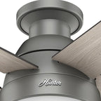 Hunter 46 inch Indoor Ceiling Fan with LED Light - Ceiling Fan with Pull Chain, For Bedroom, Living Room, or Kitchen, Low Profile Mount, No Remote, 5 Blades - Anslee 59270, Matte Silver