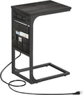 TUTOTAK C Shaped End Table with Charging Station, Side Table for Sofa, Couch Table with Storage Bag, TV Tray Table with 2 USB Ports and Outlets for Living Room, Bedroom, TB01BY024