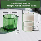 VOHO Large Votive Candle Holders 2.75'' x 2.56'' Set of 6, Ribbed Candle Holder for Votive/Tea Lights Candles, Green Votive Holder for Halloween/Christmas Holiday
