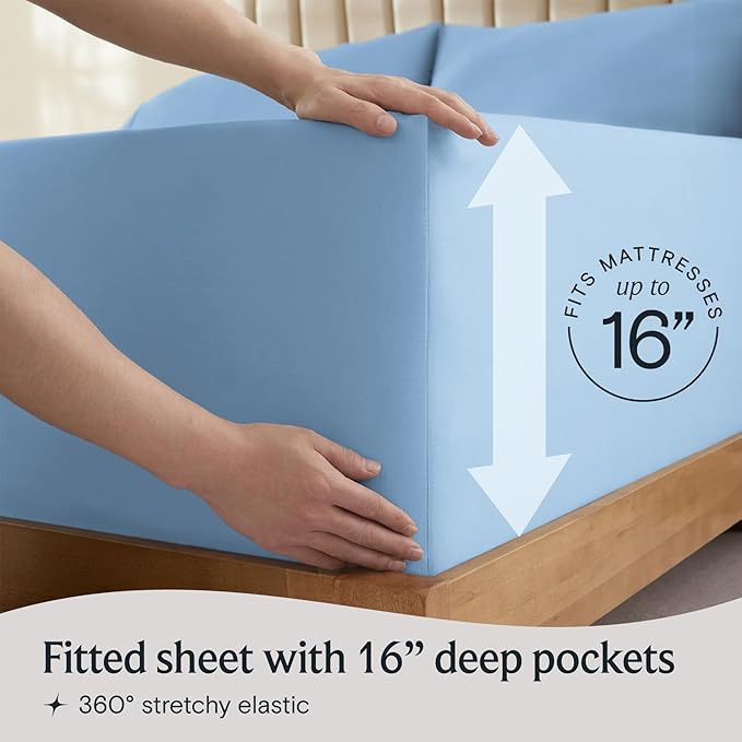 LuxClub 5 PC Split King Sheet Set, Breathable Luxury Bed Sheets, Deep Pockets Wrinkle Free Cooling Sheets Machine Washable Hotel Bedding Silky Soft - Sky Split King