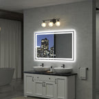 60"x 36" LED Bathroom Mirror, Double Lighting Sources Dimmable, Backlit + Front Lit, Anti-Fog, Stepless Dimmable, Lighted Bathroom Vanity Mirror for Wall Tempered Glass (Horizontal/Vertical)