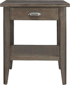 Laurent 20 in. Solid Wood End Table with Shelf and Drawer, Smoke Gray – Leick Home, 10507-GR