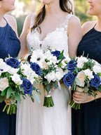 MACTING Artificial Flower Roses 30PCS Real Touch Fake Flowers with Stem Foam Roses for DIY Wedding Bouquets Backdrop Party Bridal Shower Spring Home Mothers Day Decorations(Dark Royal Blue)