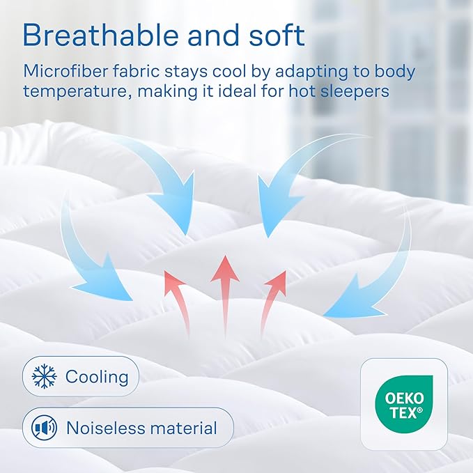 Ultra Soft Full Size Mattress Topper - Cloud-Like Mattress Pad for Back Pain Relief - Breathable Cooling Material for Hot Sleepers