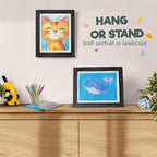 Zenacolor Kids Artwork Frames Changeable - Front-Opening to Display & Store 100 pcs - Set of 2 Kids Art Frame Includes Wall Hooks & Stand - 10x12.5cm - Black