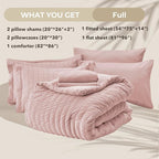 HYMOKEGE Rose Gold Full Size Comforter Sets Seersucker 7 Pieces, All Season Luxury Bed in a Bag for Bedroom, Bedding Set with Comforters, Sheets, Pillowcases & Shams