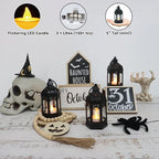 LLQ 8Pcs Mini Lanterns for Centerpiece, Ramadan Decorations, Battery Included, Decorative Candle Lanterns for Indoor, Small Vintage Lantern for Halloween Christmas Wedding Table Decor, Black